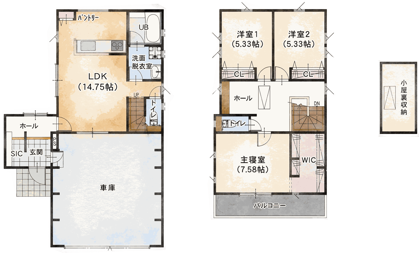 ハピネスtype 38.99坪3LDK 間取り図